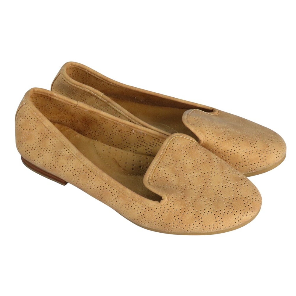 WHITE MT MOUNTAIN Perforated Suede Ballet Flats Shoes LIGHT BROWN TAN So Cute! 6